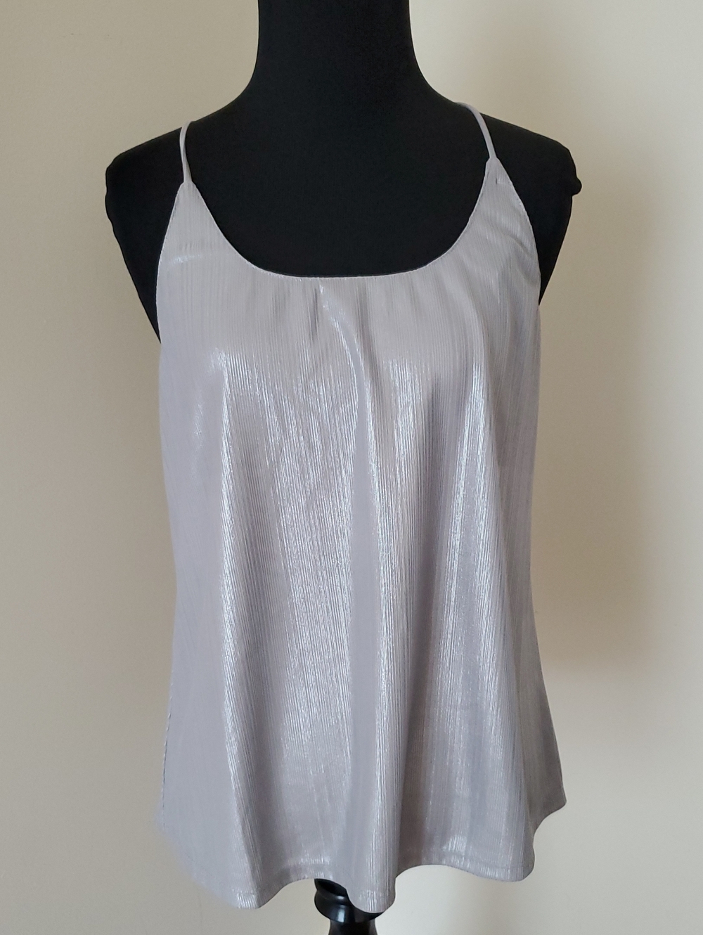 Miss Love Y2K Silver Metallic Spaghetti Strap Cami Top